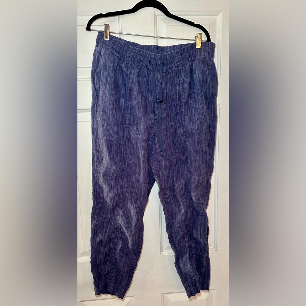 Athleta Cabo Women‎ 100% Linen Textured Navy Sz Large Pant Drawstring.